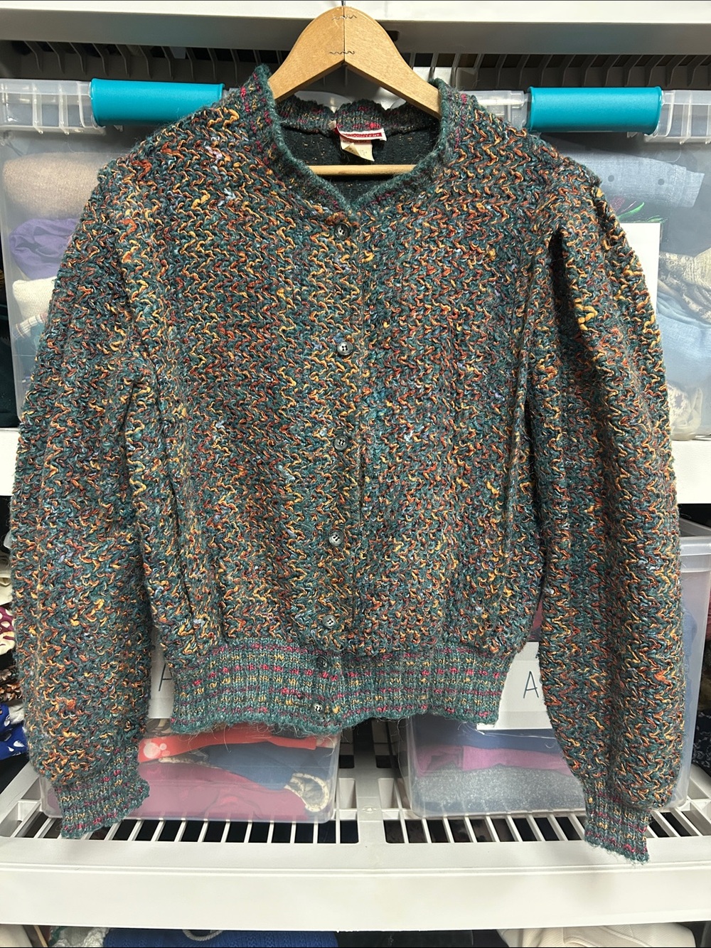 Vintage Jack Winters Multicolor Knit Cardigan - Teal, Orange, Yellow, Brown